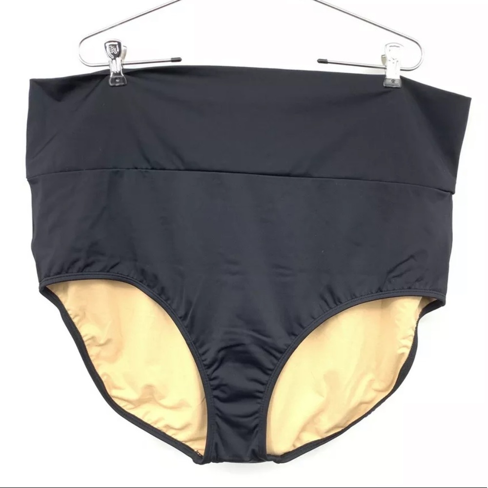 LL Bean Women 22W Bathing Suit Swimwear High Rise Bottoms Brief Black Foldover